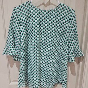 CeCe Green and White Patterned Blouse
